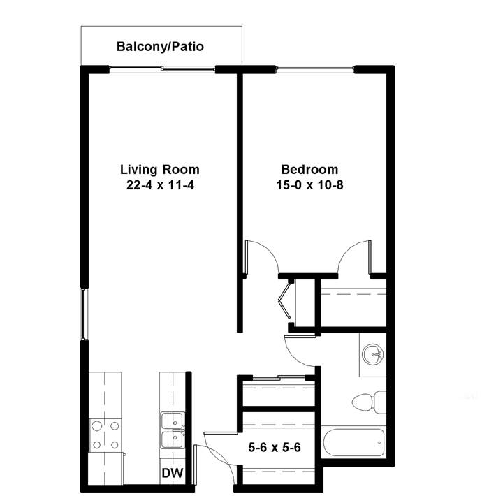 1-Bedroom with Patio/Balcony Floor Plan 1-Bedroom with Patio/Balcony Floor Plan